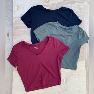 Lot of 3 Wild Fable Baby Tees Medium Green, Red, and Black